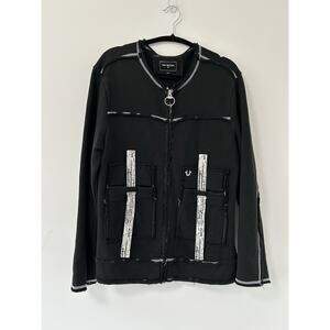 True Religion Mens Jacket Knit Raw Edge Grunge Black Large Punk Goth Knit